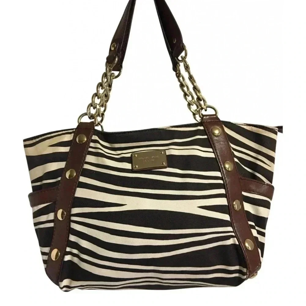 Michael kors beige black canvas shoulder handbag